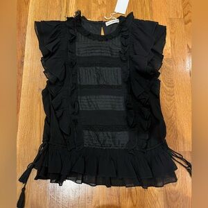 ULLA JOHNSON Corinna black Lace and Ruffle Flutter Sleeve Top 2 NWT